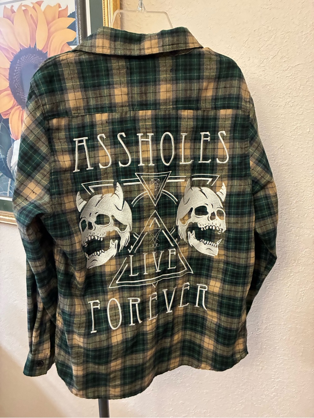 Assholes Live Forever Graphic Skull Plaid Flannel Shirt